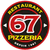 Circular restaurant logo with number 67 and yellow text branding at Pizzeria 67, a Pizza Restaurant in Grand-Mère